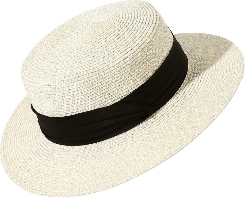 Lanzom Sun Hats for Women Wide Brim Straw Boater Hat Foldable Packable Beach Hat for Summer Fit Size 6 8/7-7 1/4 - Image 1